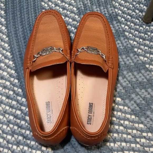 Stacy Adams CYGNET MOC TOE BIT Tan leather mens 10 dress shoe loafer hand stitch - Picture 2 of 16